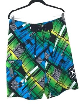 Oxygen Active Wear Men's Medium Plaid Board Shorts Swim Trunks Surf Beach